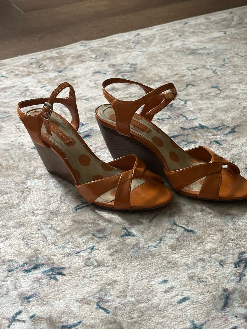FIONI Clothing Orange Wedge Sandals with Ankle Strap